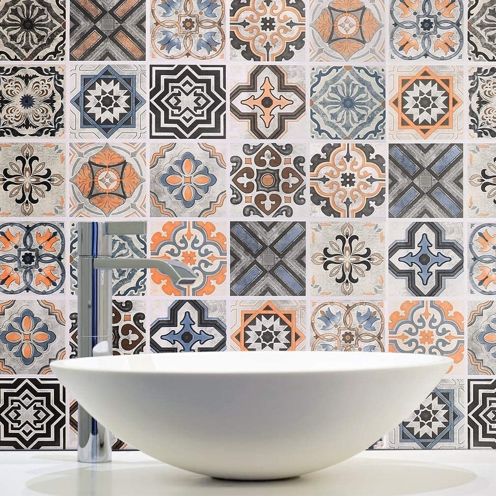 [420] Papel Adhesivo Lavable Azulejos Mayolicas Hidráulicos 60cm x 1m