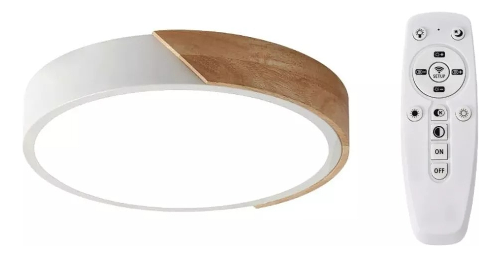 Lampara Plafon Madera VALLE 30 cm + CON CONTROL ( 18 w )
